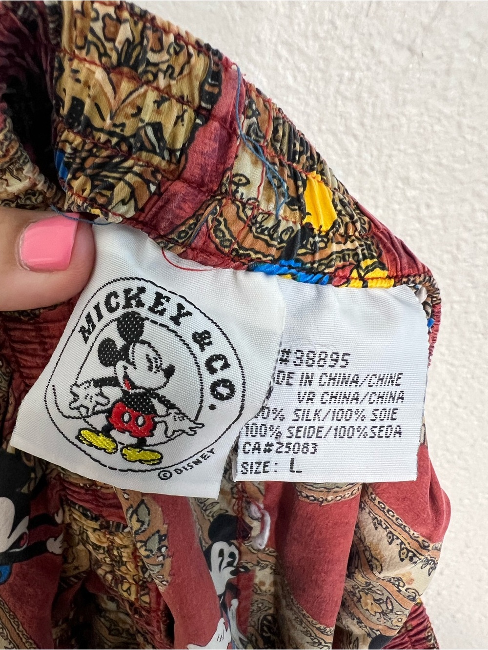 Vintage Disney Red Paisley Mickey & Co. Silk Lounge Shorts size Large - Picture 8 of 9